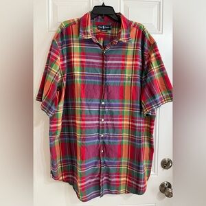 Polo Ralph Lauren Rainbow Plaid Madras Button Up Shirt 3XLT Preppy Vintage